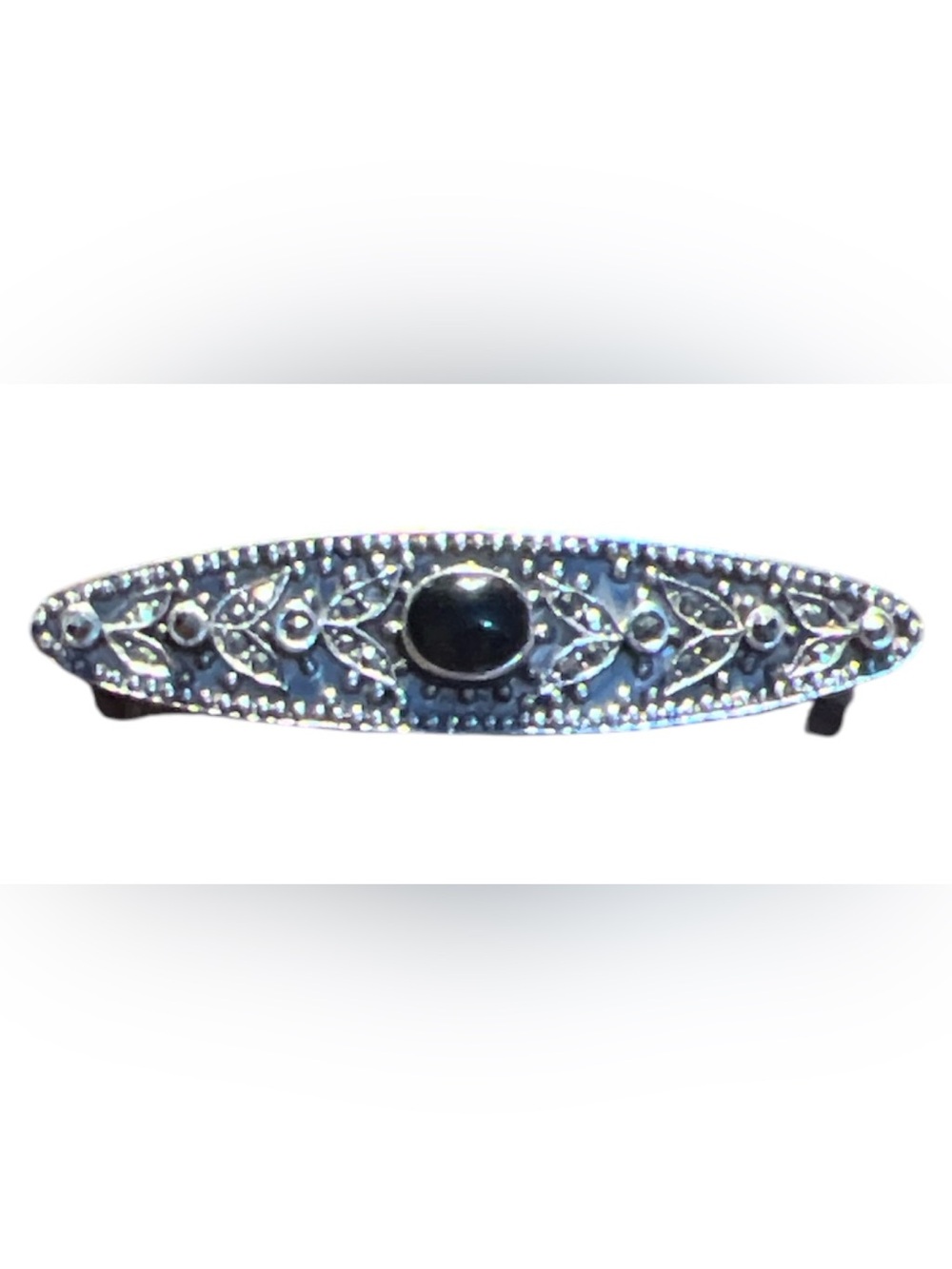 Vintage-StyleSterling Silver Marquise brooch with Black Stone